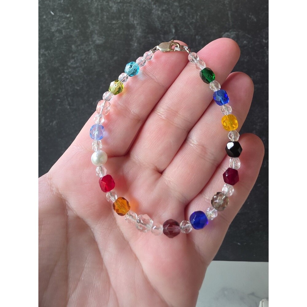 Multicolored Glass 925 Sterling Silver Clasp Beaded Bracelet Vintage